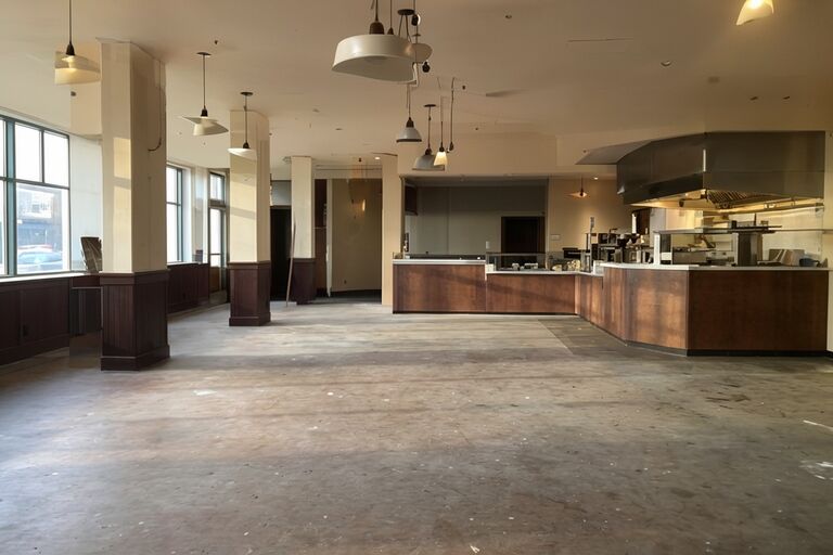 Completely empty clean restaurant interior ready for new tenant occupancy